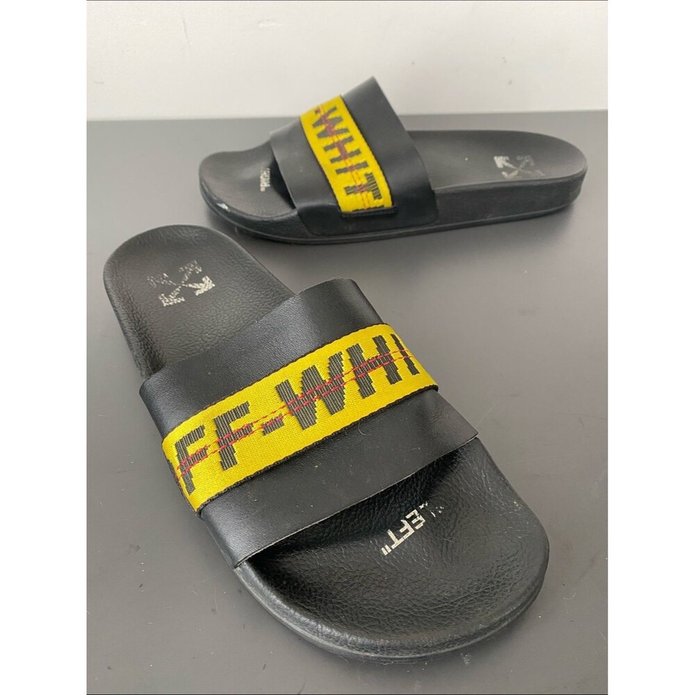 Off-White Style Black Slide Sandals with Yellow Strap Sz 44 (11)